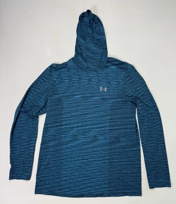 Under Armour Threadborne Heat Gear Pullover Hoodie Men XL Fitted Gym Blue Active - Image 1 of 4