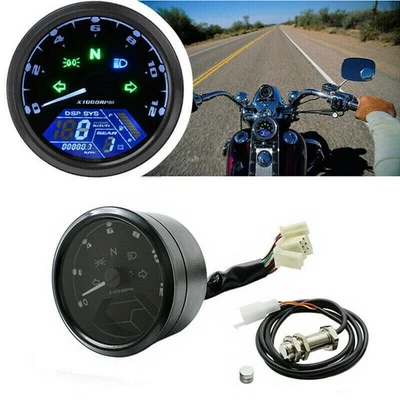 Universal LCD Digital Motorcycle Speedometer Tachometer Racer Odometer 12000RPM - Image 1 of 4