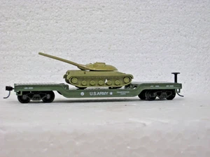 HO 40' EJÉRCITO DE EE. UU. CENTRO COCHE PLANO DE METAL DEPRIMIDO CON TANQUE MODELO POTENCIA #982201OG - Imagen 1 de 1