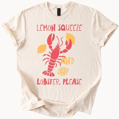 Camiseta gráfica Lemon Squeeze Lobster Please linda camiseta de verano de mariscos Foto 1 de 4