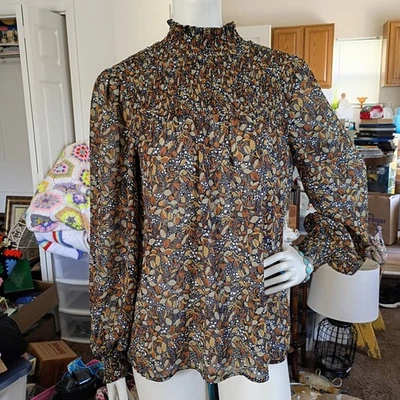 Blusa Rachel Zoe Manga Larga Cuello Simulado Talla Pequeña Boho Foto 1 de 4