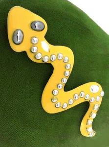 Vintage 80er Jahre FERNELLA'S JOOLS Modernist gelb Emaille SCHLANGE Strass BROSCHE - Bild 1 von 6