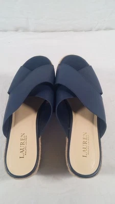 Lauren Ralph Lauren Womens Navy Leather Espadrille Slide Sandals Size 11B - Image 1 of 4