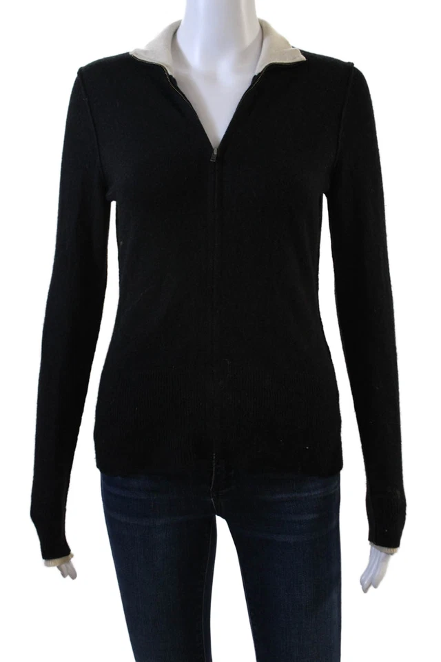 Suéter Neiman Marcus Mujer Cachemira Cuello Alto Cremallera Negro Talla S Foto 1 de 4
