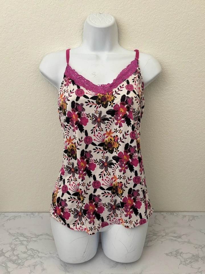 Pullover DAISY FUENTES Mujer Seda Top Encaje Talla L Floral Rosa Ajustable P Foto 1 de 4