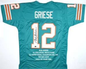 Bob Griese Autographed Teal Pro Style Stat Jersey - Beckett W Hologram *Black - Picture 1 of 3