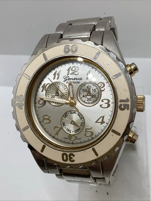 Reloj de moda Geneva platino para damas banda plateada \ oro cuarzo ¡Batería nueva! Foto 1 de 4