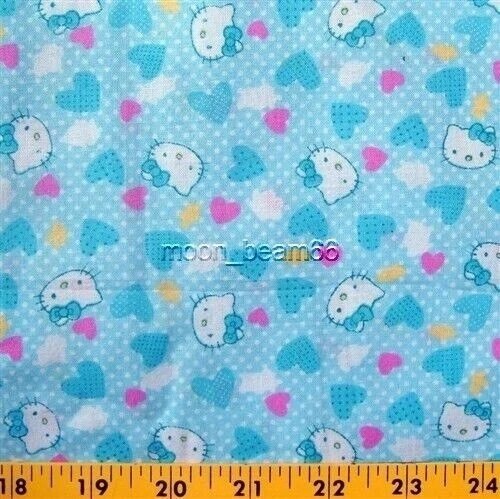 34 Inches Hello Kitty Cotton Fabric Love Heart Polka Dots on Blue - Image 1 of 1