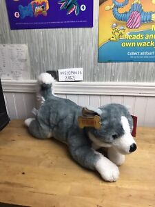 FAO Schwarz Adopt-A-Pet Toy Plush Husky Dog Wolf Laying White Gray 16” Corgsky