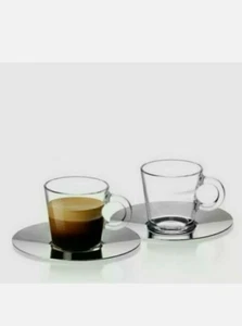 NEW - Nespresso View Collection 2 Espresso Cups & Stainless Steel Saucers Coffee - Picture 1 of 3