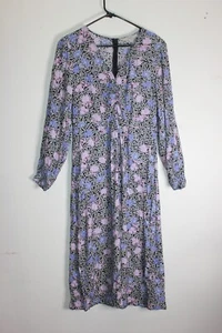 Vestido Loft Floral Fruncido Midi Cuello en V Mangas Largas Para Mujer Talla 12 Nuevo con Etiquetas - Imagen 1 de 8