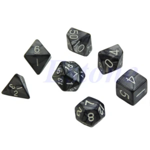 7x Black Sided Dice D4 D6 D8 D10 D12 D20 RPG Poly Game Set - Picture 1 of 10