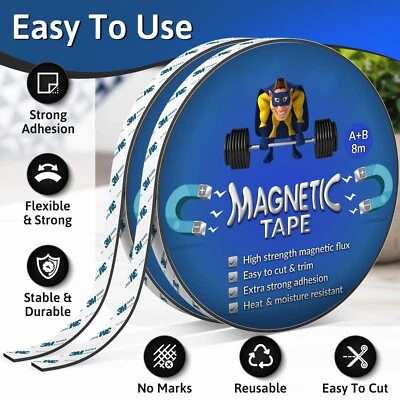 DIY DOCTOR Magnetic Strip Tape Self Adhesive Strong A B Polarity 3 M Magnet Tools Craft UK