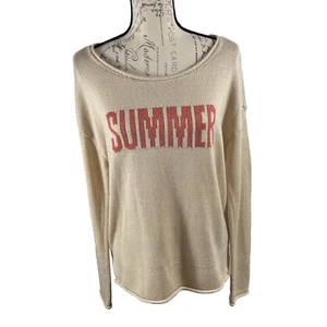 Melierter Reunited hellbrauner grafischer Pullover Gr. M "Sommer" Langarm - Bild 1 von 7