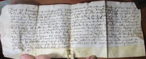 c1600 RARE HAND WRITTEN ENGLISH PARCHMENT DOCUMENT WRITTEN DURING REIGN ELIZ 1 - Picture 1 of 9
