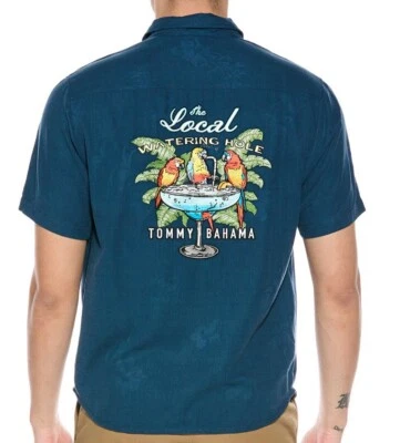 Tommy Bahama EMBROIDERED THE LOCAL WATERING HOLE Silk Camp Shirt $168 LARGE - Image 1 of 3