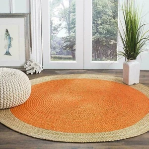 Rugs carpet Jute Braided Home Decor Modern Round Reversible Rustic Area Rug Mat - Picture 1 of 8