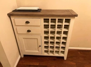 Vintage Cottage Style Rustic Sideboard / Wine Rack Solid Wood - Painted White - Picture 1 of 4
