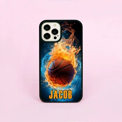 Basketball Ball Name Surname Fire Customised Phone Case/Cover For iPhone Samsung - Image 1 of 4