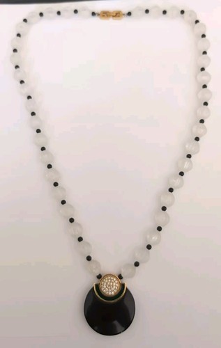 Collana Vintage Givenchy Nero e Trasparente Lucite Perline Strass Dichiarazione