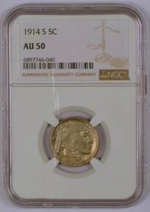 1914-S Buffalo Nickel from the San Francisco Mint Graded AU50 by NGC - Picture 1 of 4