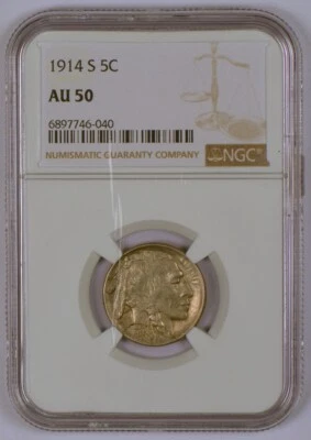 1914-S Buffalo Nickel from the San Francisco Mint Graded AU50 by NGC - Image 1 of 4