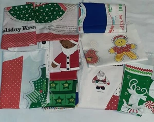 Fabric Christmas Craft Panel Lot of 9 Cotton Doll Wreath Santa Outfit Stockings - Picture 1 of 10