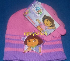 Dora The Explorer Girls Pink Beanie Hat & Gloves Cold Weather set child New  - Picture 1 of 1