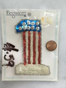 Vintage 80's Patch America Number 1 One Red White Blue Sequins NIP Sewing Craft - Picture 1 of 1
