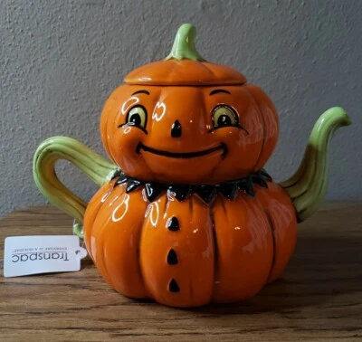 TABLETOP NEW! Johanna Parker Halloween Ceramic Pumpkin Teapot