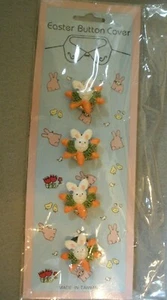 ENTZÜCKEND! ~ OSTERN KNOPFBEZÜGE ~ HASE MIT KAROTTEN 4ER SET ~ NEU AUF KARTE ~ METALLVERSCHLÜSSE - Bild 1 von 4
