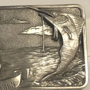 Vintage 1982 Arroyo American Fisherman Commemorative Pewter Gürtelschnalle signiert - Bild 1 von 3