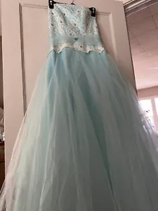Jovani Prom Pageant Ball Gown Lace Sequins Tulle Aqua Blue Quinceanera Size 6 - Picture 1 of 21