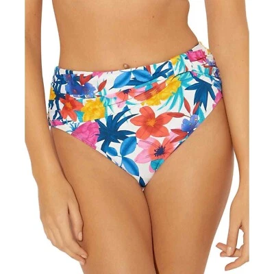 Bleu Rod Beattie White Floral Draped High Waist Bikini Swim Bottoms Size 6 New - Image 1 of 3