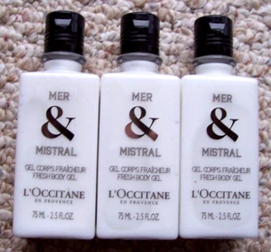 3 L’Occitane Mer & Mistral Fresh Body Gel 2.5 FL. OZ. New - Imagen 1 de 3