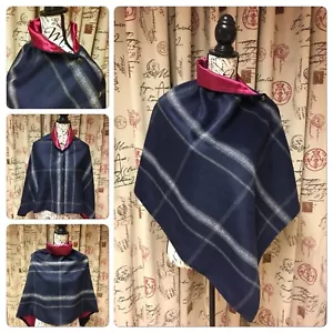 436. Handmade Blue check tweed with pink Cape Poncho - Picture 1 of 5