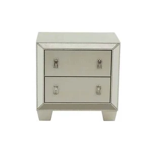Contemporary Silver Nightstand - 2 Drawers - Picture 1 of 6
