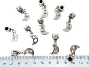 10 Moon With Stars Pendant Charms Spacer Tibetan Silver 4.5mm hole Lot 22 - Picture 1 of 2