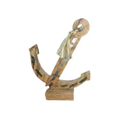 Ancla de barco de madera náutica decoración de playa costera grande 17" X 13" sujetalibros Foto 1 de 4