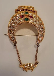 Vintage LARGE VINTAGE SHRINERS / Mason BROOCH PIN Colorful Rhinestones - Picture 1 of 8