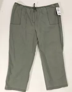 NWT LL Bean Womens Deep Olive Sunwashed Canvas Pants 3X Elastic Waist Drawstring - Picture 1 of 13