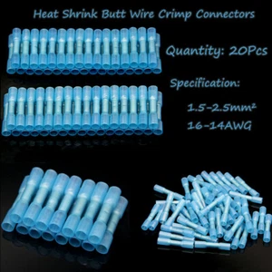 20PCS Heat Shrink Butt Wire Splice Seal Connector Waterproof Crimp Terminal Blue - Picture 1 of 12