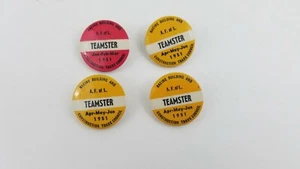Racine Teamster Union Pinback Button Pin Construction Vintage 1951 Lot Of 4 - Picture 1 of 7