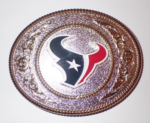 VTG. LARGER WESTERN STYLE SILVER & GOLD HOUSTON TEXANS BELT BUCKLE Cover
