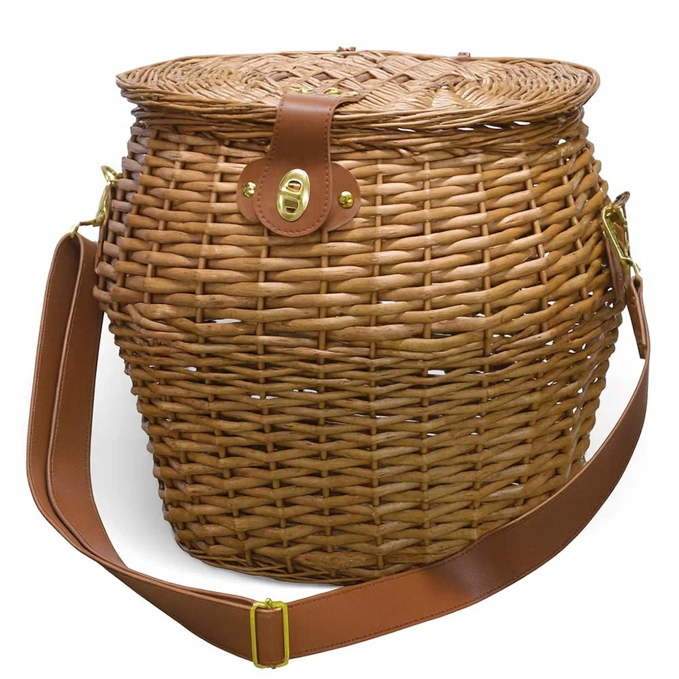 Korb Pilze Oval Groß Aus Korbweide mit Deckel Und Schultergurt 37 x 25 Xh 34 CM - Bild 1 von 4