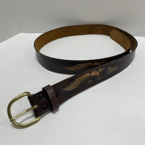 Wrangler Genuine Leather Embossed Bald Eagle & Western Brown Belt 44/110 XL - Picture 1 of 6