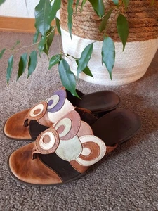 Think, Latschen, Zehentrenner, Flip Flopp, Pantolette, 36/37, Leder, braun/bunt - Bild 1 von 11