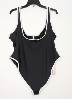 Skims Women's Scoop Neck Sporty Zipper One Piece Cheeky Swimsuit Size 3X Black - Image 1 of 4