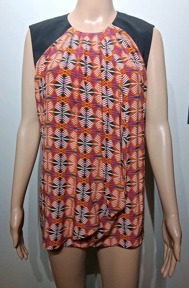 Blusa Top Para Mujer Etro Naranja/Negro Seda Sin Mangas Talla IT 46/L Foto 1 de 4