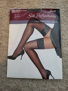 Hanes Silky Sheer Lace Top Thigh Highs SANDLEFOOT SIZE CD BARELY BLACK - Picture 1 of 2